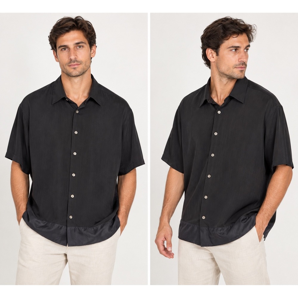 Vintage Gianni Versace Black Silk Short Sleeve Medusa Button Down Shirt 16-41